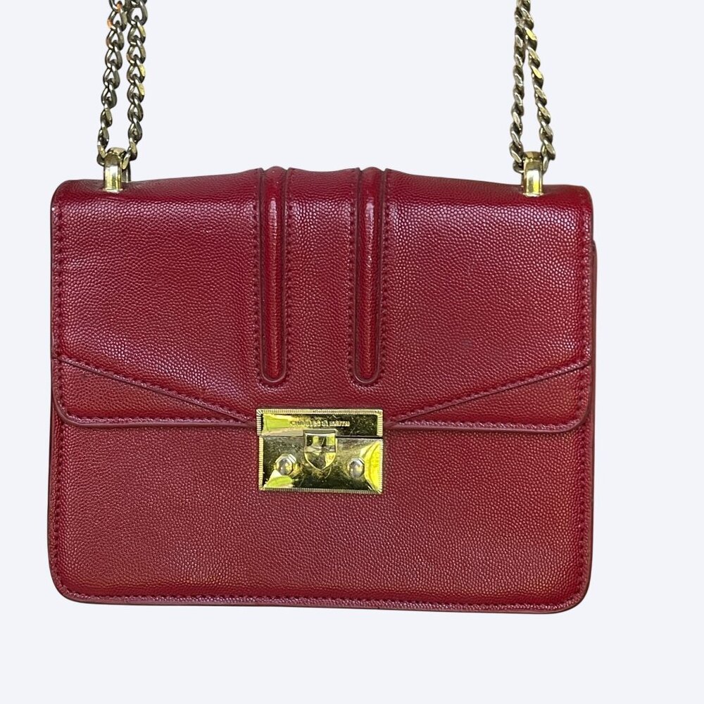 Charles & Keith Red Leather Shoulder Crossbody Bag Gold Chain Strap Push-Lock - Picture 3 of 11